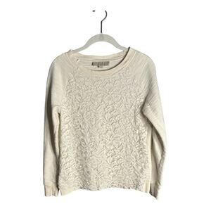 Loft White Lace Front Long Sleeve Cotton Sweatshirt Size Small